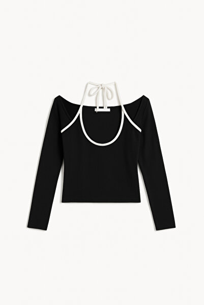 DİONNA Long Sleeve Halter Neck Stretchy Bluse
