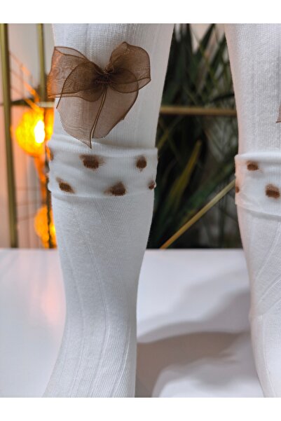 Ekinoks Baby Girl Children's Pantyhose Cotton Bow Tulle Ribbed Scented Beige