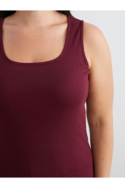 LC Waikiki Burgundy Plus Size U-Neck Women's Tank Top