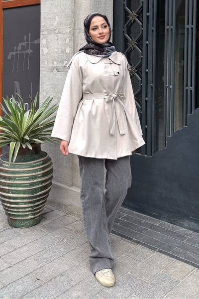 Ovn. Apoletli Kısa Trenç - Bej