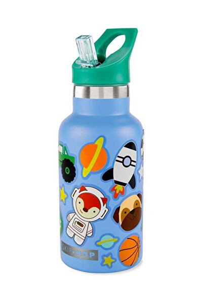 Skip Hop Spark Style Stainless Steel Canteen Bottle - Blue - Insulated Straw Bottle for Kids