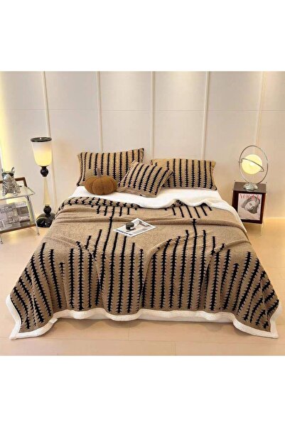OEM Cocolino blanket with plush back for double bed, stitched stripes pattern