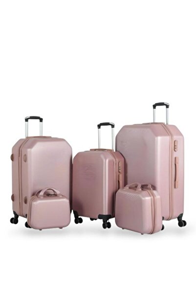 Red Sea طقم شنط سفر - مكون من 5 قطع يشمل 3 شنط تروللي وشنطتين للمكياج -بكفرات مرنه -وقفل رقمي ثابت