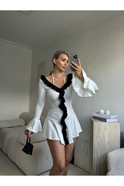 Zora Butik Fırfırlı Coquette Elbise - BEYAZ