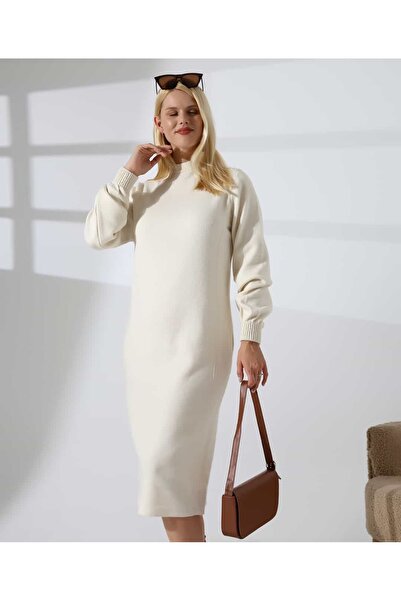 REDMİNA fashion Yüksek Yaka Midi Örme Triko Elbise