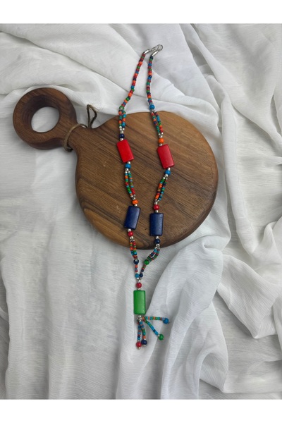 SEDEF TAKI Renkli kemik boncuklu Vintage kolye