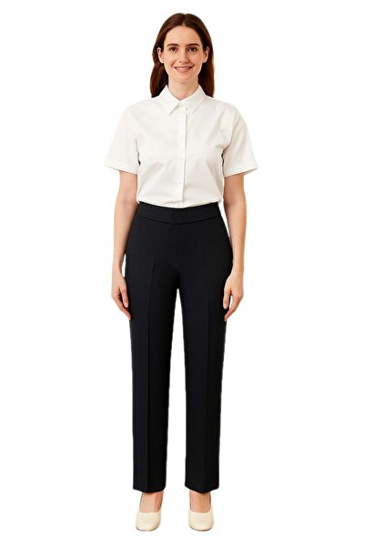 Nazal Women's Black Elastic Waist Pocketed Trousers Bgl-St04789