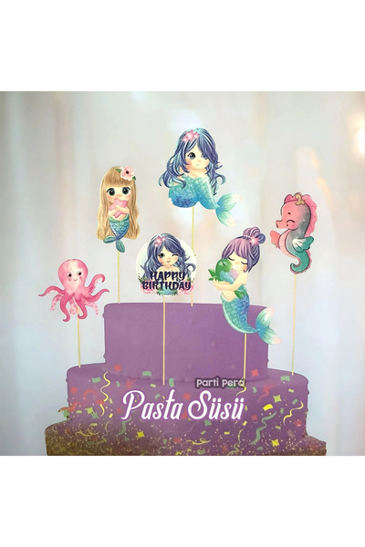 parti pera Deniz Kızı Temalı Pasta Kürdan Süsü 6 Parça