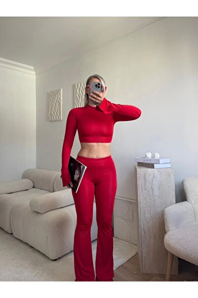 Zora Butik Chic İspanyol İkili Takım - KIRMIZI