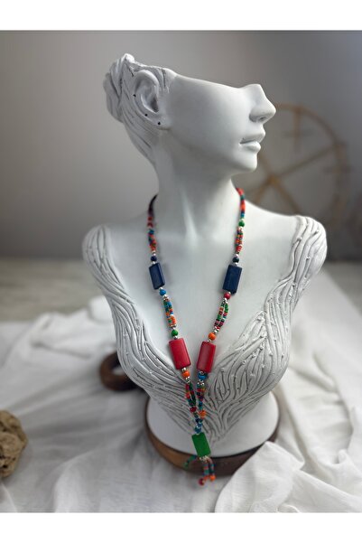 SEDEF TAKI Renkli kemik boncuklu Vintage kolye