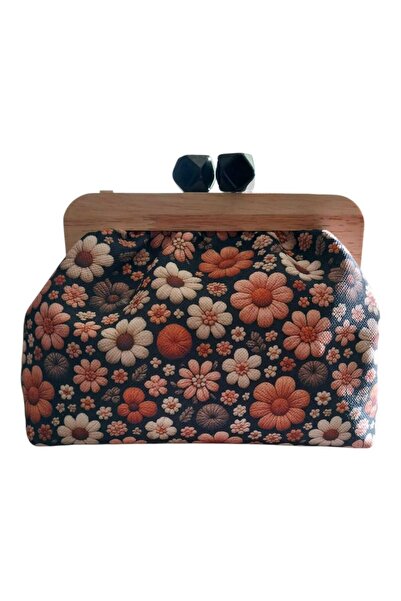 handedizayn Ahşap Burslu Sonbahar 1 Desenli Zincir Askılı Kadın El Omuz Çanta...