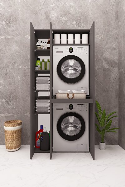 DEMİRBAL MOBİLYA Mdf Çamaşır Makinesi ve Kurutma Makinesi Dolabi Çekmeceli ra...