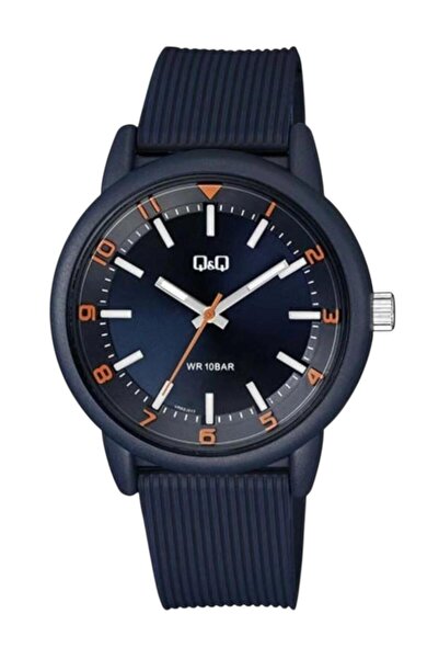 Q&Q Unisex Wristwatch – Navy Blue Strap – Red Detailing – 10 Atm Water Resistant – 2 Years Warranty