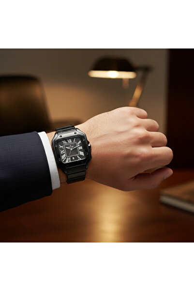 MOUNT ROYAL Mont Royal Santos watch, original stainless steel, with a black dial