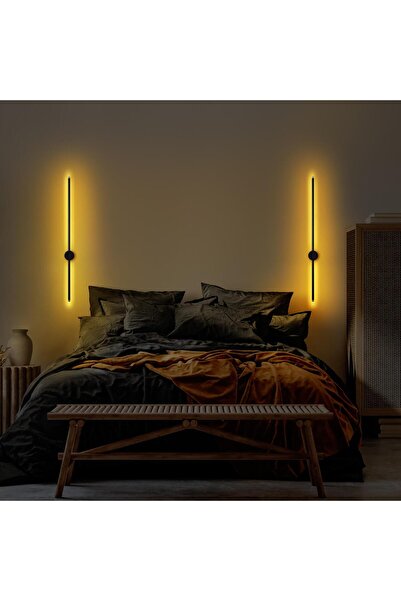 MOİRA Modern Led'li Uzun Çubuk Aplik Pütürlü Siyah, Tekli Led Duvar Aplik Aydınlatma 3000K Sarı Işık