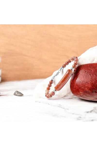 FM Red Jasper Natural Stone Steel Rope and Steel Clip Bracelet 31832B19D5