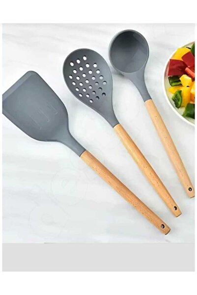 balsa group طقم مغرفة من السيليكون بمقبض من الخيزران مكون من 3 قطع من ماركة ب...