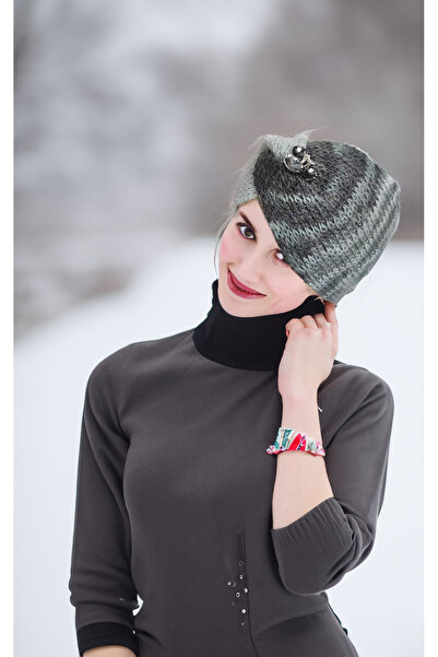 drt tasarım ربطة شعر أنجورا واسعة باللون الرمادي