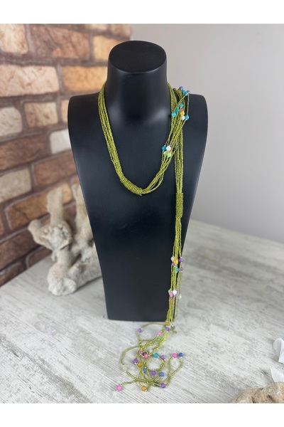 SEDEF TAKI Şal model uzun kum boncuklu kolye