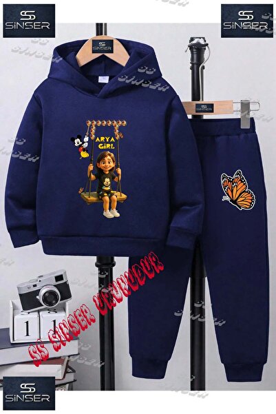 SS SİNSER Children's Unisex Printed Hoodie and Sweatpants Set with the Text: ...