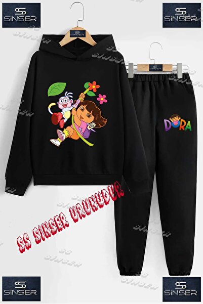 SS SİNSER Детски унисекс комплект спортен екип с качулка и принт „ДОРА, висящ...