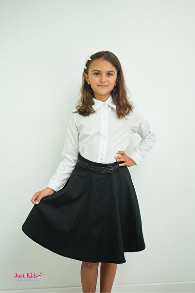 Yağmur Fustă elegantă neagră cu talie înaltă și cataramă decorativă, neagră, 8-12 ani