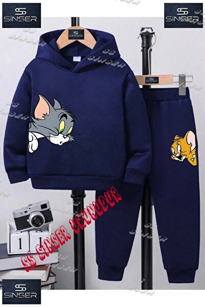SS SİNSER Çocuk Unısex "TOM VE JERRY KAFALAR YANDA"Baskılı Kapşolu Eşofman Ta...
