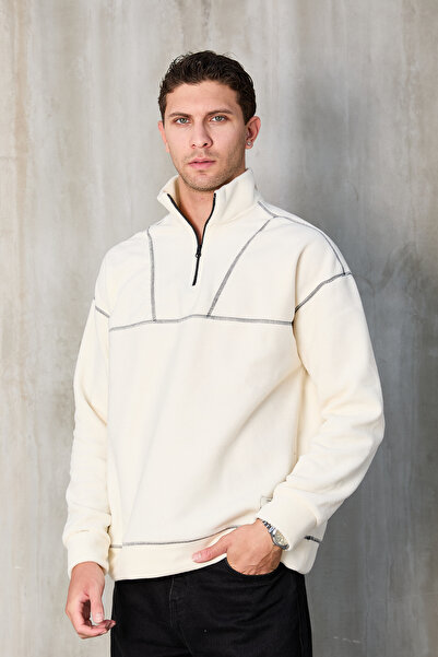 No Way Ανδρικό φούτερ με μισό φερμουάρ Karyoka με ραφές από φλις