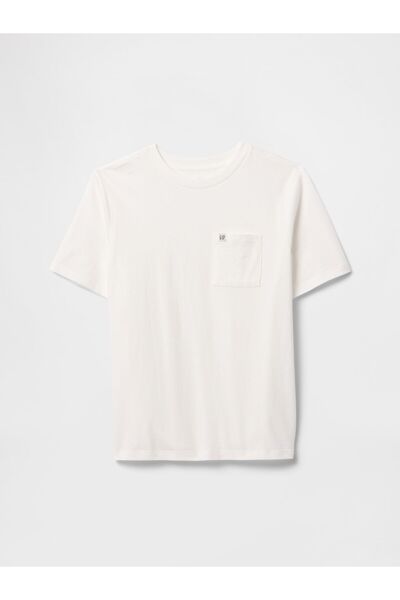 GAP Erkek Çocuk Kırık Beyaz Logo Cepli T-Shirt