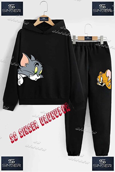 SS SİNSER Set de trening cu glugă imprimată pentru copii, unisex, „TOM AND JE...