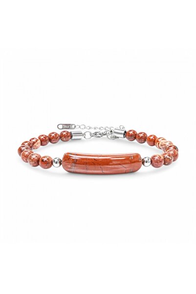 FM Red Jasper Natural Stone Steel Rope and Steel Clip Bracelet 31832B19D5