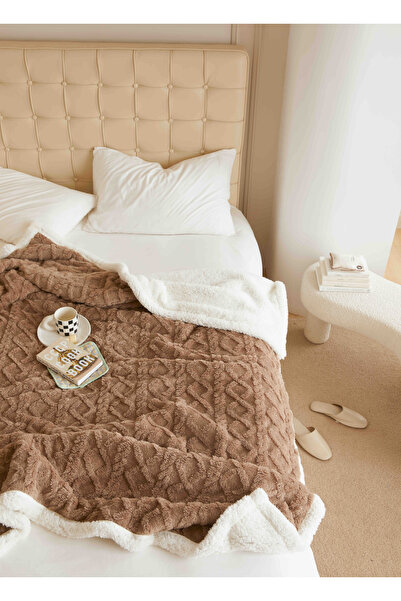 JOJO HOME Cocolino blanket with fur, Tricot type, 200x230cm, plush microfiber, Brown