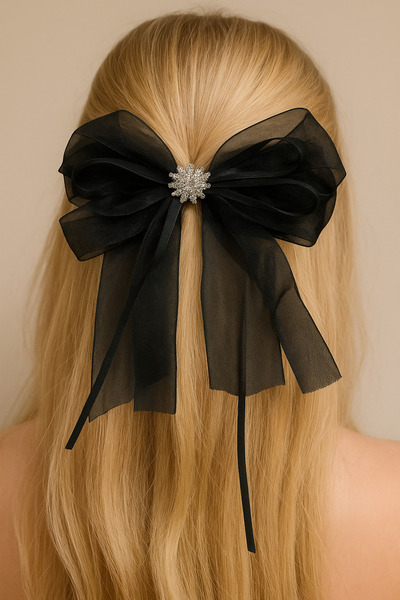 MD Moda Accessories مشبك شعر بفيونكة سوداء مع تفاصيل حجرية