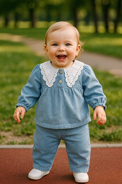 Renata's بدلة زرقاء للفتيات الصغيرات مصنوعة من القطن العضوي بنسبة 100%، ذات م...