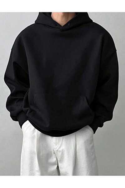 trendgar Black Hooded Kangaroo Pocket Sweatshirt Hodie