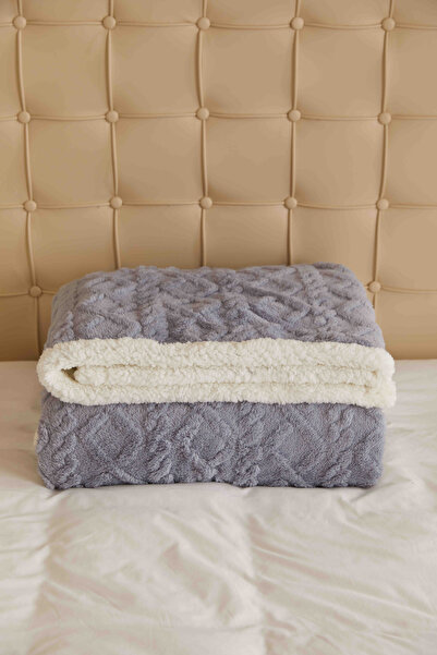 JOJO HOME Cocolino blanket with fur, Tricot type, 200x230cm, plush microfiber, Blue Grey