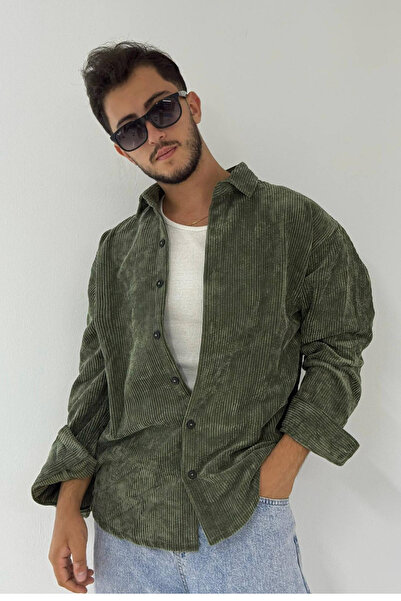 thesunfyre ΑΝΔΡΙΚΟ oversized Μακρυμάνικο κοτλέ Βελούδινο Πουκάμισο