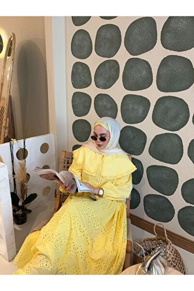 ensade Design Balloon Sleeve Lined Yellow Fishtail Dress
