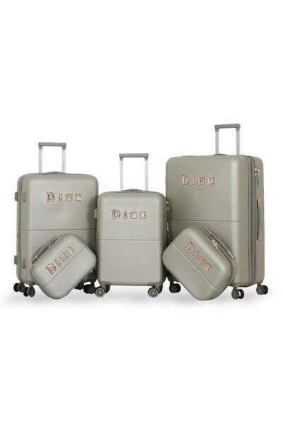 DİMA Dabash Travel Bag Set - 5 Pieces Includes 3 Trolley Bags and 2 Makeup Bags - Double Zipper Expansion
