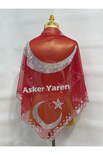 GÜRLEK TEKSTİL Kırmızı Pleksi Harflerle Asker Yareni Yazılı Kırmızı Ayyildizl...