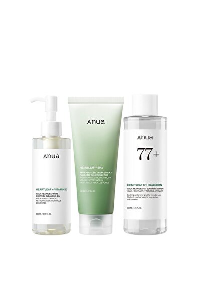 ANU زيت التنظيف Heartleaf ورغوة التنظيف العميق والتونر المهدئ للتحكم في المسام