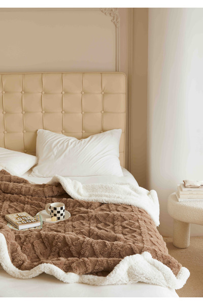 JOJO HOME Cocolino blanket with fur, Tricot type, 200x230cm, plush microfiber, Brown