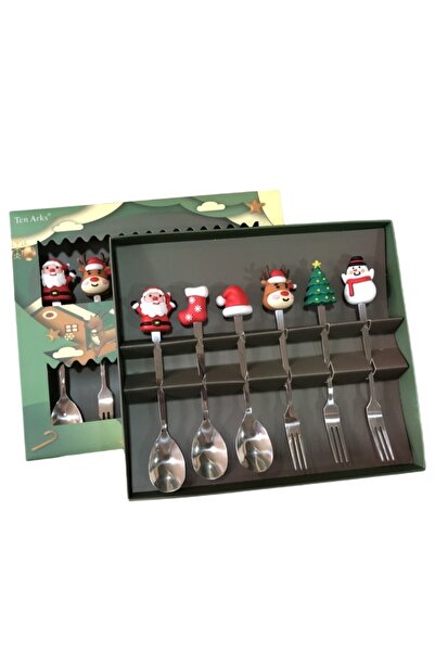 OEM Set of 6 Cutlery, Christmas Theme, 3 Spoons + 3 Forks, with Figurines, Stainless Steel