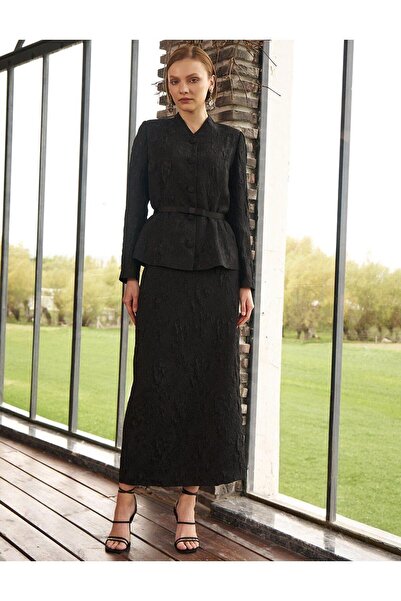 Kayra Kemer Detaylı Etekli Takım Siyah 16030