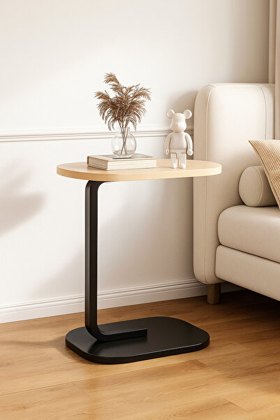 MARIA HOMES C Shaped Side Table with Metal Frame Coffee Bed Couch End Table Laptop Holder Table for