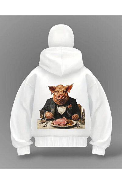 Gofeel Cardigan supradimensionat cu imprimeu Prof PIG, cu mască de zăpadă, alb