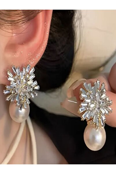 Alyas Aksesuar أقراط ندفة الثلج الأنيقة المرصعة باللؤلؤ