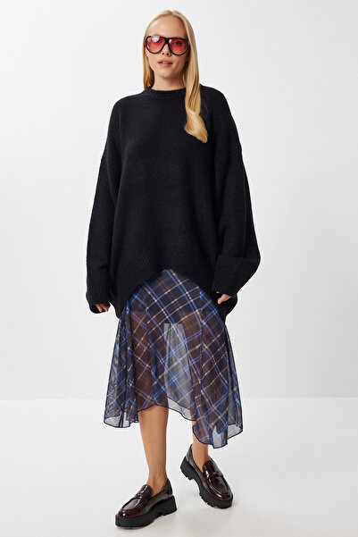 Lovelyİstanbul Yün Karışımlı Oversize Kazak LFG0156 SİYAH