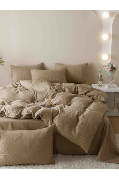 JOJO HOME Bed Linen, 2 Persons, 6 Pieces, Fine Jacquard, Brown