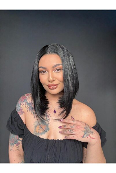 Suzan Peruk Doğal Görünümlü Küt Bob Kesim Tül Peruk | Bob Kesim Sentetik Saç